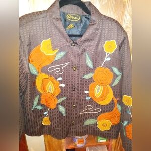 Alex Kim Chic Brown Floral Embroidered Jacket